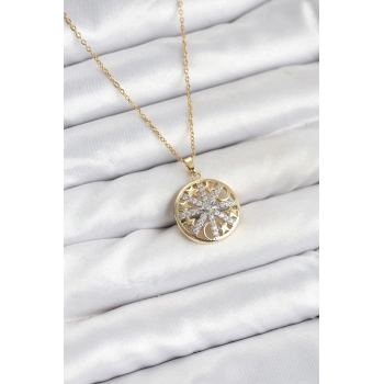 316L Çelik Zincir Gold Renk Zirkon Taşlı Kadın Kolye