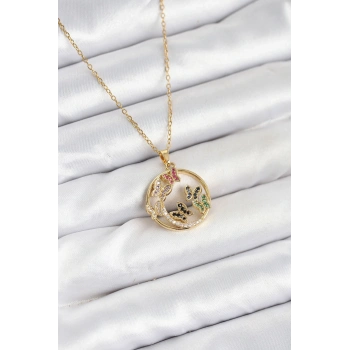 316L Çelik Zincir Gold Renk Zirkon Taşlı Kelebekli Kadın Kolye