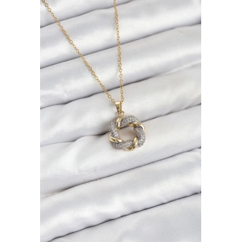 316L Çelik Zincir Gold Renk Zirkon Taşlı Sarmal Model Kadın Kolye