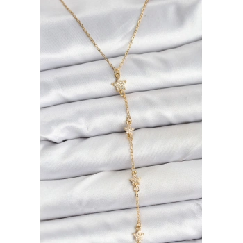 316L Çelik Zincir Gold Renkli Yıldız Model Kadın Y Kolye