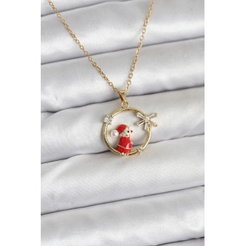 316L Çelik Zincir Gold Zirkon Taşlı Yılbaşı Tema Kadın Kolye