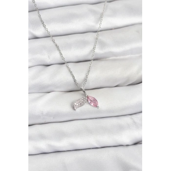 316L Çelik Zincir Gümüş Renk Balık Kuyruğu Model Zirkon Taşlı Kadın Kolye