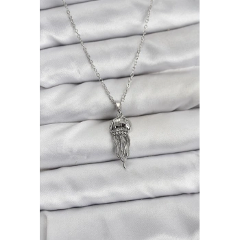 316L Çelik Zincir Gümüş Renk Deniz Anası Model Zirkon Taşlı Kadın Kolye