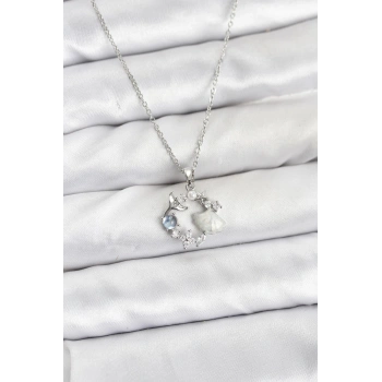 316L Çelik Zincir Gümüş Renk Deniz Tema Model Zirkon Taşlı Kadın Kolye