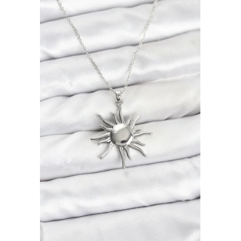 316L Çelik Zincir Gümüş Renk Güneş Model Kadın Kolye