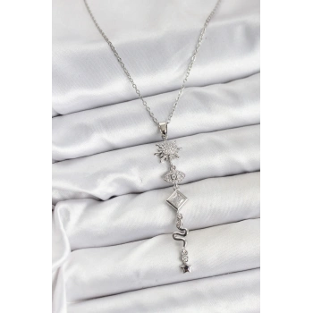 316L Çelik Zincir Gümüş Renk Güneş ve Enerji Model Kadın Y Kolye
