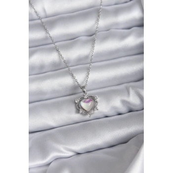 316L Çelik Zincir Gümüş Renk Kalp Model Kadın Kolye