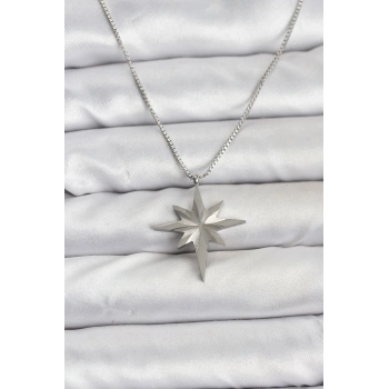 316L Çelik Zincir Gümüş Renk Kutup Yıldızı Model 60 cm Zincir Kadın Kolye