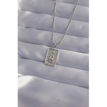 316L Çelik Zincir Gümüş Renk Lazer İşlemeli Göz Figür Tarot Kolye