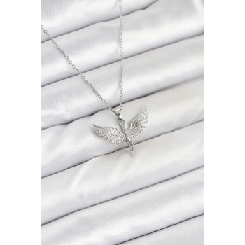 316L Çelik Zincir Gümüş Renk Melek Model Kadın Kolye