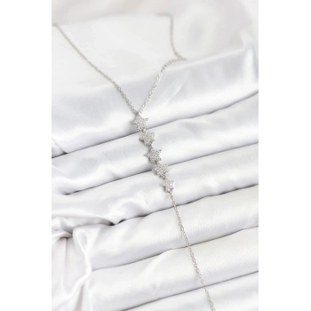 316L Çelik Zincir Gümüş Renk Yıldız Model Y Kolye