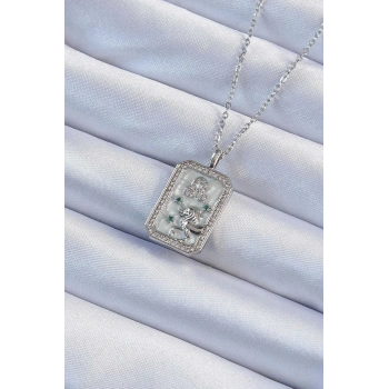 316L Çelik Zincir Gümüş Renk Zirkon Taşlı Aslan Figürlü Tarot Kolye