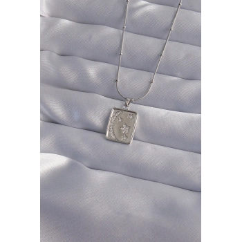 316L Çelik Zincir Gümüş Renk Zirkon Taşlı Ay Yıldız Figürlü Tarot Kolye