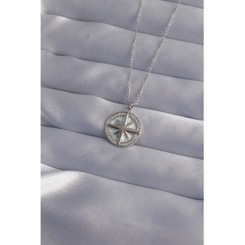 316L Çelik Zincir Gümüş Renk Zirkon Taşlı Kutup Yıldızı Kolye