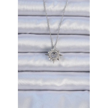 316L Çelik Zincir Gümüş Renk Zirkon Taşlı Parlayan Yıldız Kolye