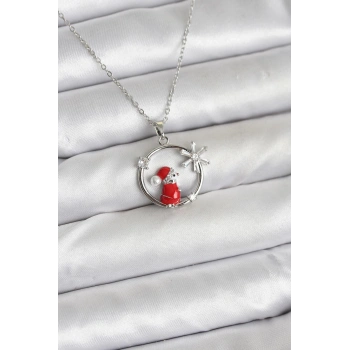 316L Çelik Zincir Gümüş Zirkon Taşlı Yılbaşı Tema Kadın Kolye
