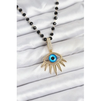 316L Çelik Zincir Kristal Boncuklu Göz Model Kadın Kolye