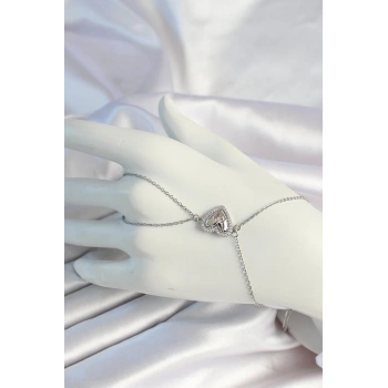 316L Çelik Zincirli Gümüş Renk Kalp Figürlü Zirkon Taşlı Şahmeran