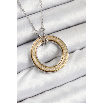 316L Çelik Zirkon Taşlı Dönen Daire Model Gold Ve Gümüş Renk Kadın Kolye