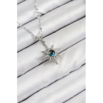 316L Çelik Zirkon Taşlı Kutup Yıldızı Model Gümüş Renk Kadın Kolye