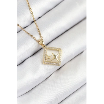 316L Çelik Zirkon Taşlı Yıldız Model Gold Renk Kadın Kolye