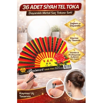 36 Adet Siyah Tel Toka Saç Tokası – Dayanıklı Metal Saç Teli Toka Seti