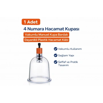 4 Numara Hacamat Kupası 1 Adet Vakumlu Manuel Kupa Bardak Dayanıklı Plastik Hacamat Kabı