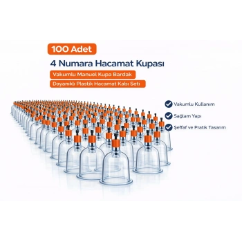 4 Numara Hacamat Kupası 100 Adet Vakumlu Manuel Kupa Bardak Dayanıklı Plastik Hacamat Kabı