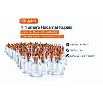 4 Numara Hacamat Kupası 50 Adet Vakumlu Manuel Kupa Bardak Dayanıklı Plastik Hacamat Kabı