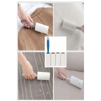 4 Yedekli Tüy Toplama Rulosu 240 Yaprak Evcil Hayvan Elbise Yatak Tüy Saç Toplayıcı