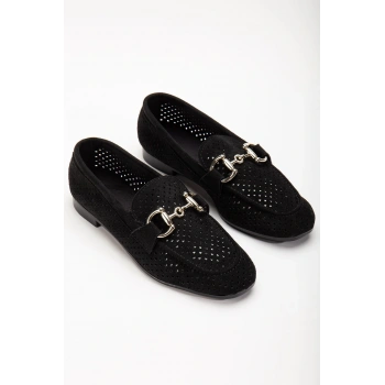 401 Siyah Süet Delikli Günlük Kadın Babet