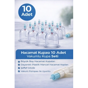 5 Numara Hacamat Kupası 10 Adet Vakumlu Kupa Seti – Manuel Pompa Uyumlu Şeffaf Plastik Hacamat Kabı