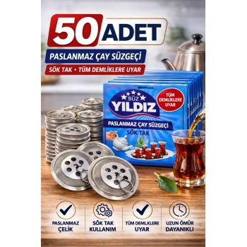 50 Adet Paslanmaz Çelik Çaydanlık Demlik Süzgeci Sök Tak Çay Süzgeci Tüm Demliklere Uyumlu Çaydanlık Filtresi