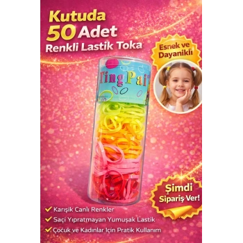50 Adet Renkli Lastik Toka Seti Kutu İçinde Karışık Renkli Saç Lastiği Çocuk ve Kadın Saç Tokası