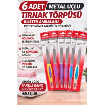 6 Adet Metal Uçlu Tırnak Törpüsü Blister Ambalajlı Profesyonel Manikür Törpüsü Seti