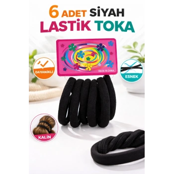6 Adet Siyah Lastik Toka Kalın Saç Lastiği Dayanıklı Esnek Saç Toplama Tokası Kadın ve Kız Çocuk Saç Aksesuarı