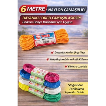 6 Metre Naylon Çamaşır İpi Dayanıklı Örgü Çamaşır Askı İpi Balkon Bahçe Çamaşır İpi 1 Adet
