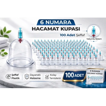 6 Numara Hacamat Kupası 100 Adet Vakumlu Kupa Bardak Dayanıklı Plastik Manuel Hacamat Kabı