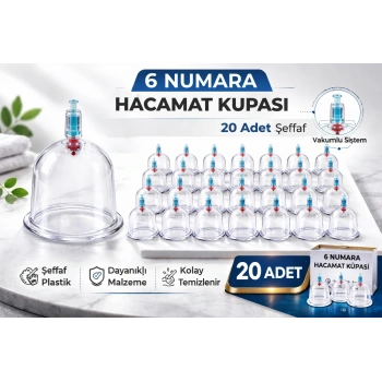 6 Numara Hacamat Kupası 20 Adet Vakumlu Kupa Bardak Dayanıklı Plastik Manuel Hacamat Kabı