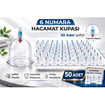 6 Numara Hacamat Kupası 50 Adet Vakumlu Kupa Bardak Dayanıklı Plastik Manuel Hacamat Kabı