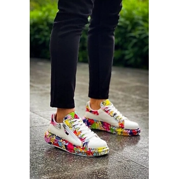 KB-02  Kuback Bağcıklı Crocodile Beyaz Kırmızı Günlük Erkek Ayakkabı