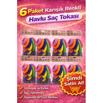6’lı 6 Paket Karışık Renkli Havlu Saç Tokası Yumuşak Elastik Dayanıklı Lastik Toka Seti