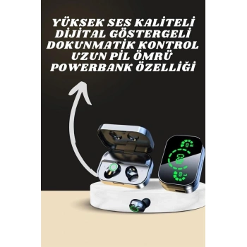 7 Kordonlu Akıllı Saat Ve Aynalı Bluetooth Kulaklık Powerbank Dijital Göstergeli