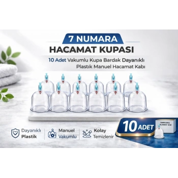 7 Numara Hacamat Kupası 10 Adet Vakumlu Kupa Bardak Dayanıklı Plastik Manuel Hacamat Kabı Seti