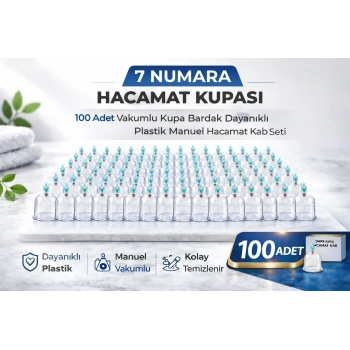 7 Numara Hacamat Kupası 100 Adet Vakumlu Kupa Bardak Dayanıklı Plastik Manuel Hacamat Kabı Seti