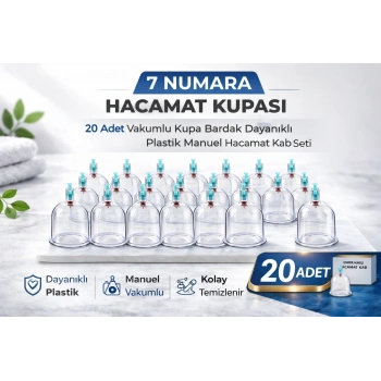 7 Numara Hacamat Kupası 20 Adet Vakumlu Kupa Bardak Dayanıklı Plastik Manuel Hacamat Kabı Seti