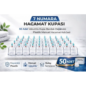 7 Numara Hacamat Kupası 50 Adet Vakumlu Kupa Bardak Dayanıklı Plastik Manuel Hacamat Kabı Seti
