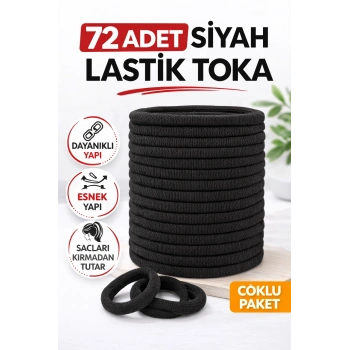 72 Adet Siyah Lastik Toka Kalın Saç Lastiği Dayanıklı Esnek Saç Toplama Tokası Kadın ve Kız Çocuk Saç Aksesuarı Çoklu Paket