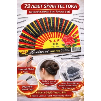 72 Adet Siyah Tel Toka Saç Tokası – Dayanıklı Metal Saç Teli Toka Seti