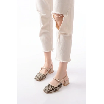 720 Bej Desenli Arkası Açık Günlük Kadın Sandalet